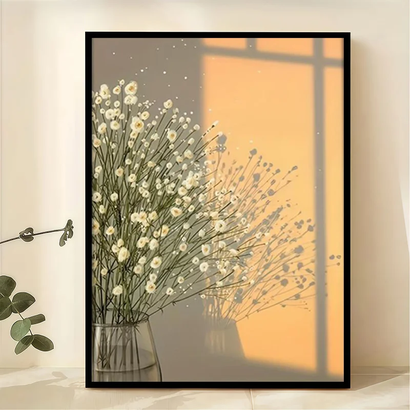 2D Flat, 1pc Minimalist Classic White Flowers in Warm Sunlight Poster - Suitable for Living Room, Office, Decor, Unframed Can