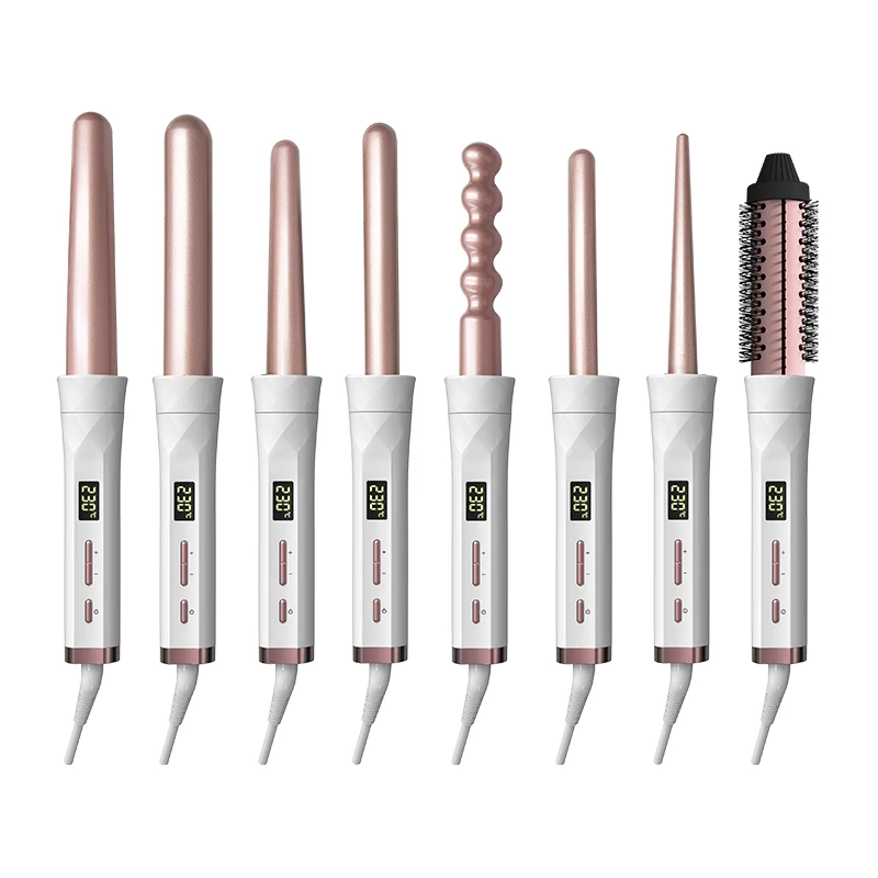 Multi Kit Interchangeable Wand 8 in 1 Interchangeable Ceramic Barrels Wih Flat Iron Curling Iron Hair Curler Set