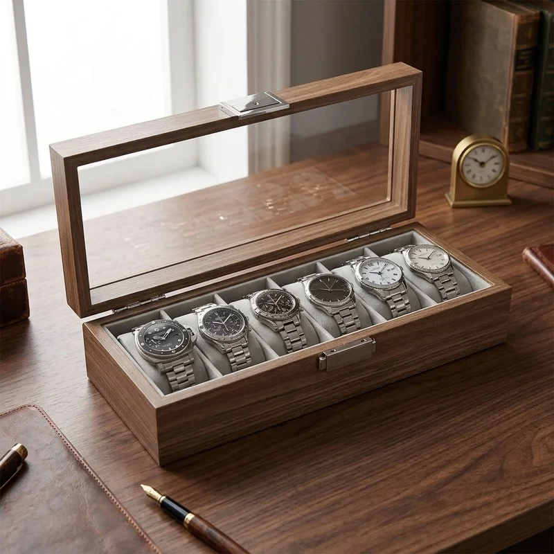 3/6/10/12 Slot Wooden Watch Box Black Walnut Pattern Watch Storage Display Case Jewelry Organizer Gift Packaging