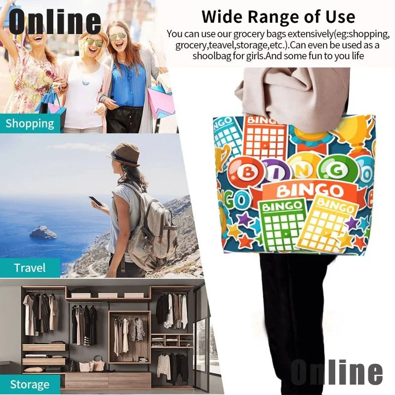 I Love Bingo Game Funny Handbags Shoulder Bags Casual Shopping Girls Tote Bag for Women Folding Reusable Shopping Bags