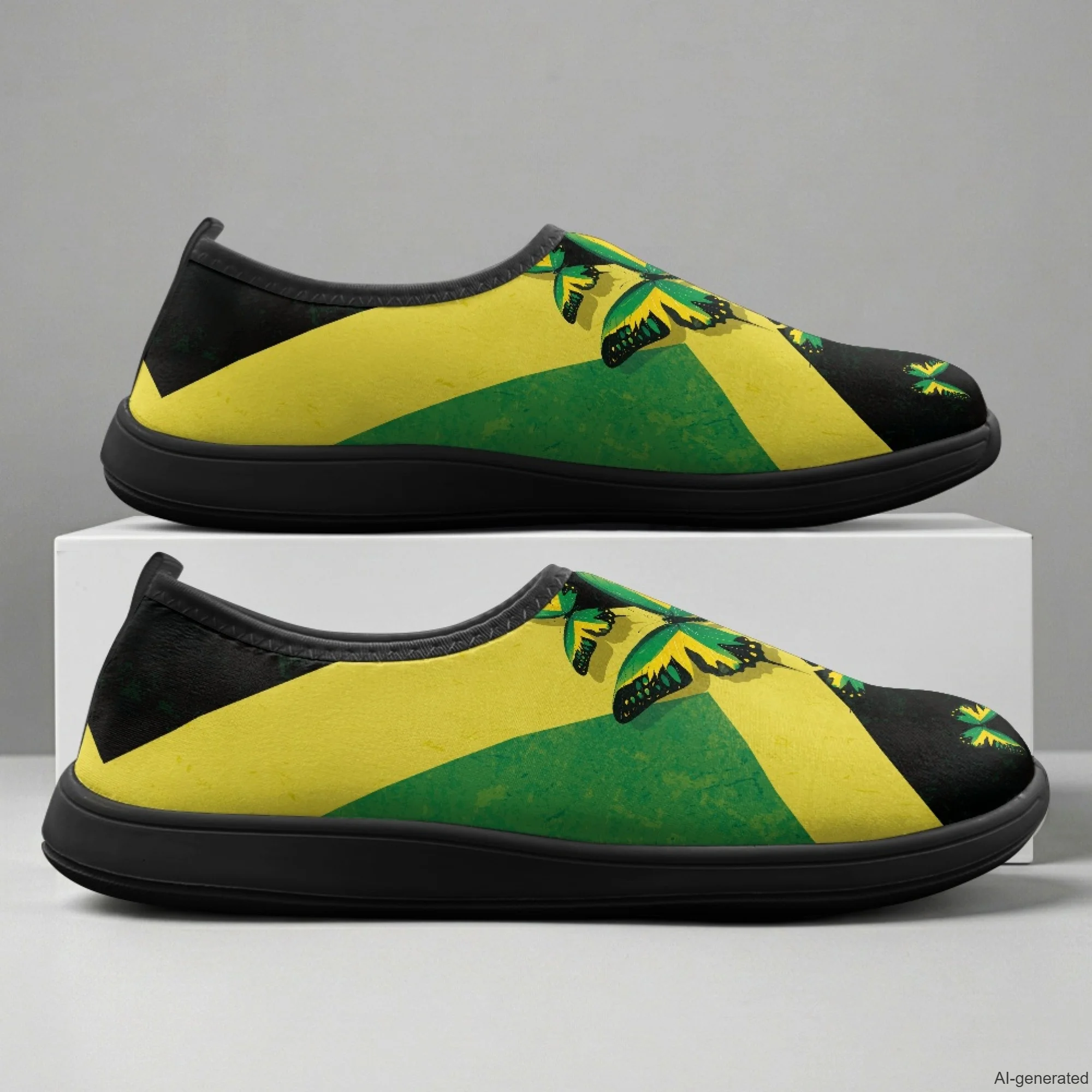 

XIXIRIMIDO Slip-on Wide-toed Shoes Men's Breathable Mesh Shoes Jamaican Flag Print Womens Fashion Sneakers Walking Shoes 36-46