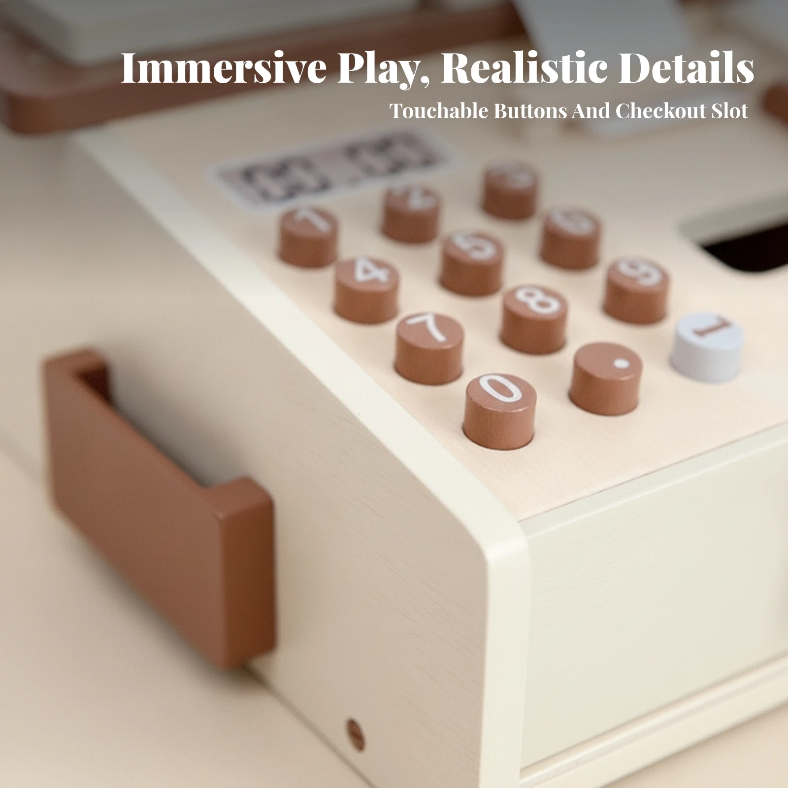 Toy Money Register with Accessories Compact Wooden Toy Money Register Sturdy for Children, Playroom, Classroom