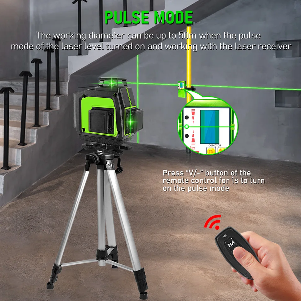 Clubiona 16/12 lines green Line Laser Level Work with Remote Control and Self-Leveling for Floor, Wall and Ceiling Laser Level