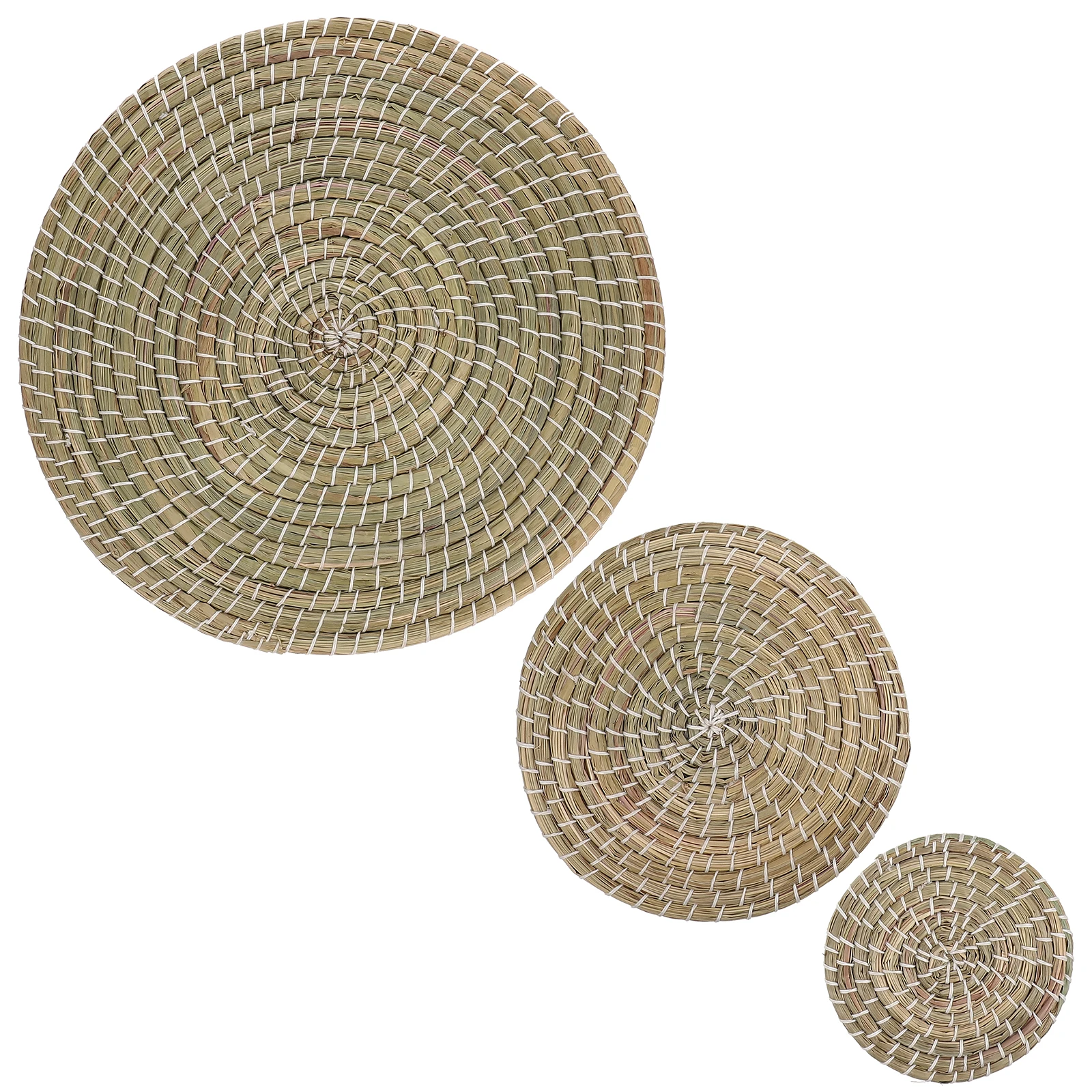 

3pcs Placemat Set Woven Pastoral Style Tableware Cushion Circle Light Green Insulated Coaster Dinning Decoration Household