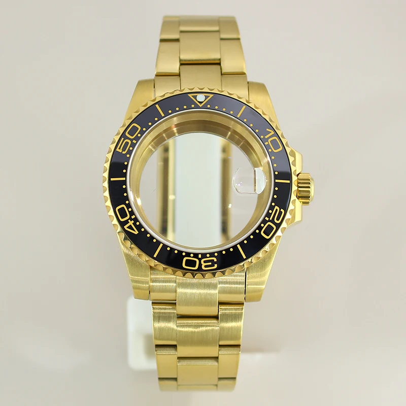 

40mm Watch Case Gold 316L Bracelet Sapphire For NH35 NH36 Miyota8215 2824 Movement 28.5mm Dial SUB Unidirectional Ceramic Bezel