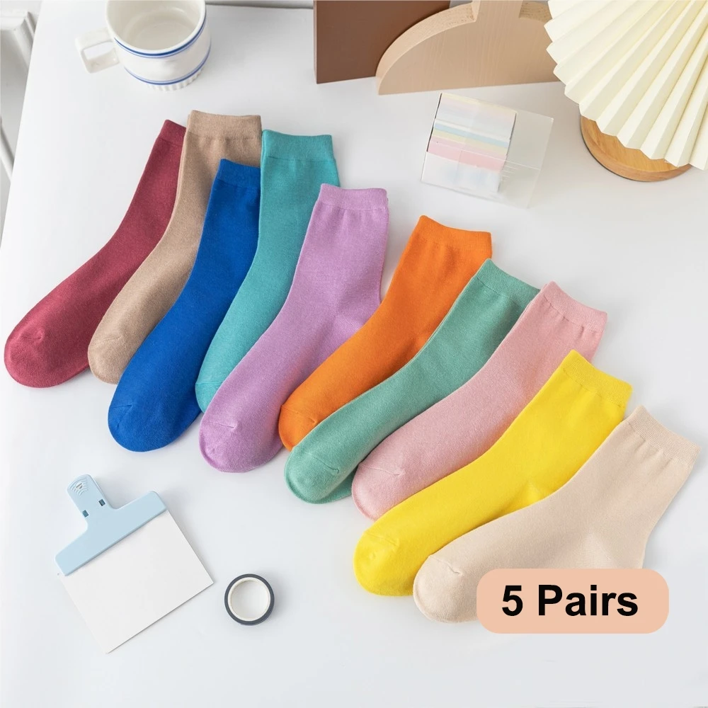 10 Pairs/Lot New Woman Cotton Socks Men Sock Solid Color Autumn Spring For Female's Soft Breathable Colorful Girl