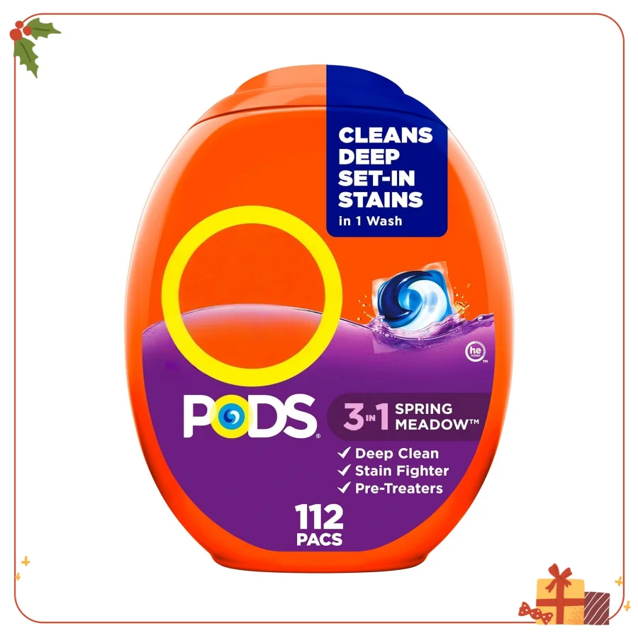 

Laundry Detergent Pacs, 3-in-1 Stain Remover, Odor Fighter, Color Protector, 112 Count, HE compatible, Spring Meadow Scent
