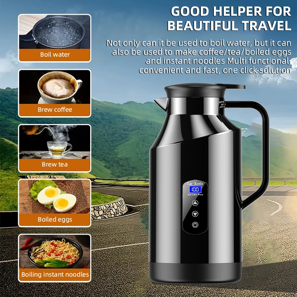 E-ACE 12V&24V Electric Kettles 1.2L&1.5L Digital Display Screen Temperature Control Quick Boiling Electric Teapot Dry Protection