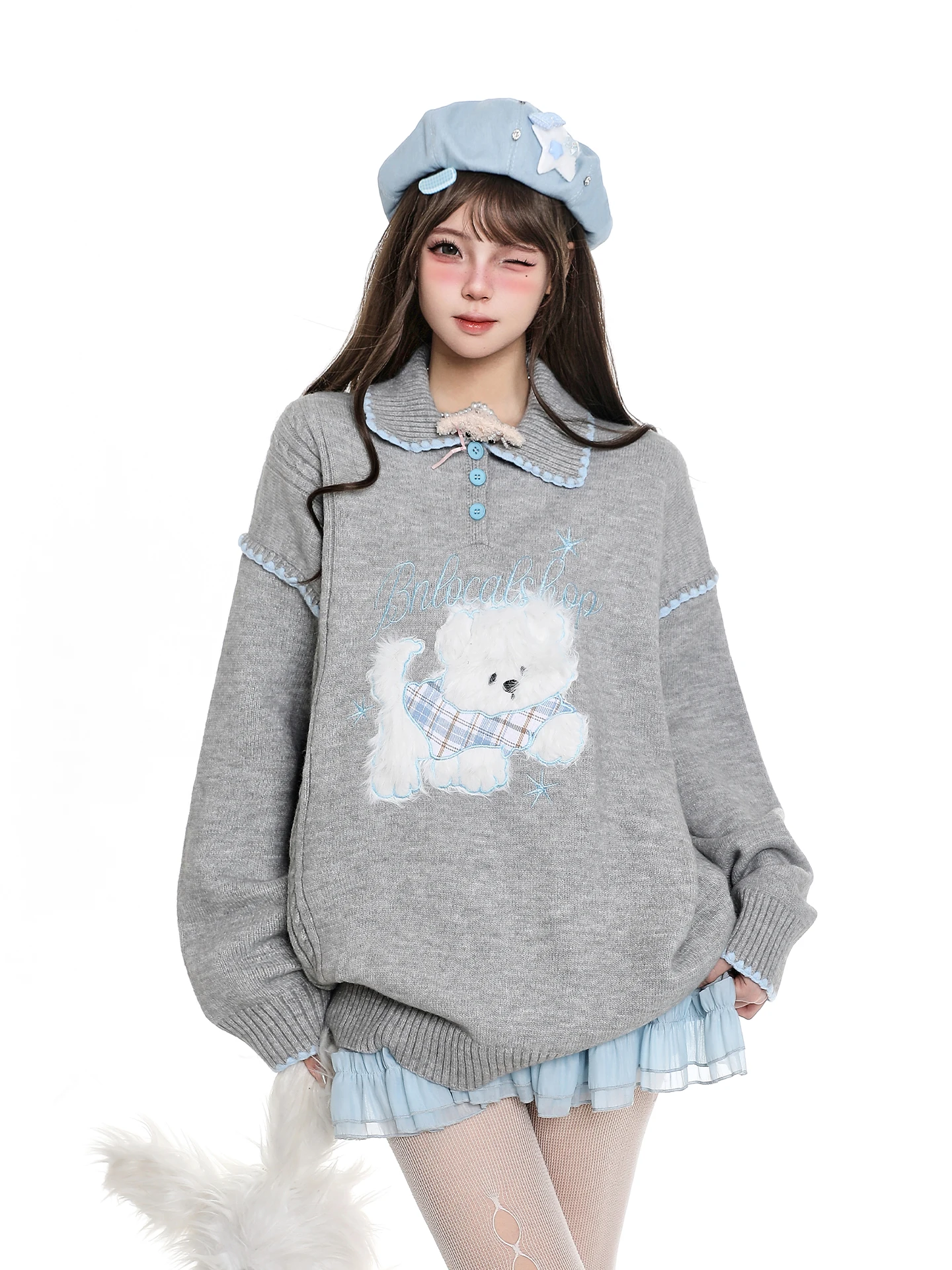 

Korean Sle Cute Plu Cartoon Ne Sweater Women's Autumn Winter Lazy Faion eat Casual Knitted irt Top