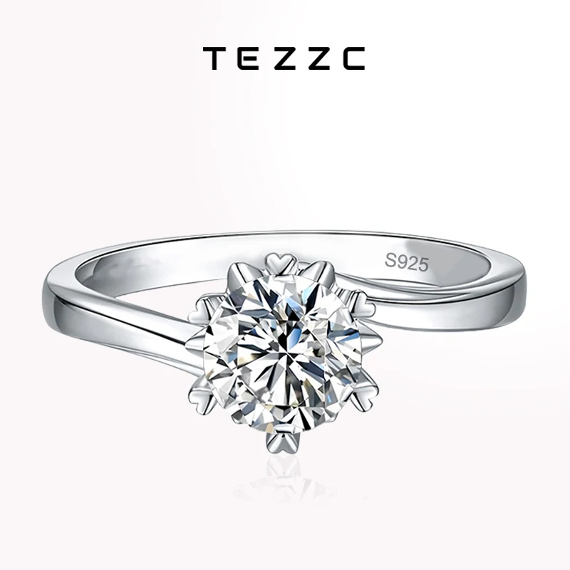 

Tezzc 0.5ct 1ct 2ct Moissanite Ring 925 Sterling Silver with Gold Plated For Women Wedding Rings Snowflake Band with Certificate