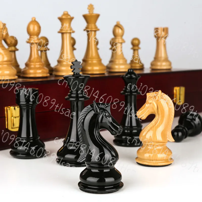 High-End Chess Gift Box Set, Solid Wood Folding Board with Imitation Jade Chess Pieces, Retro European Decor