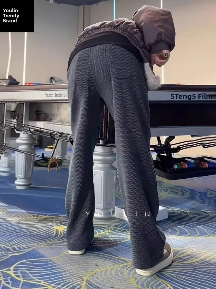 

Deep ey Fce Lined Men's Casual Pants American Sle Straight Leg Spor Leisure Long Trousers Winter Comfortable Trousers