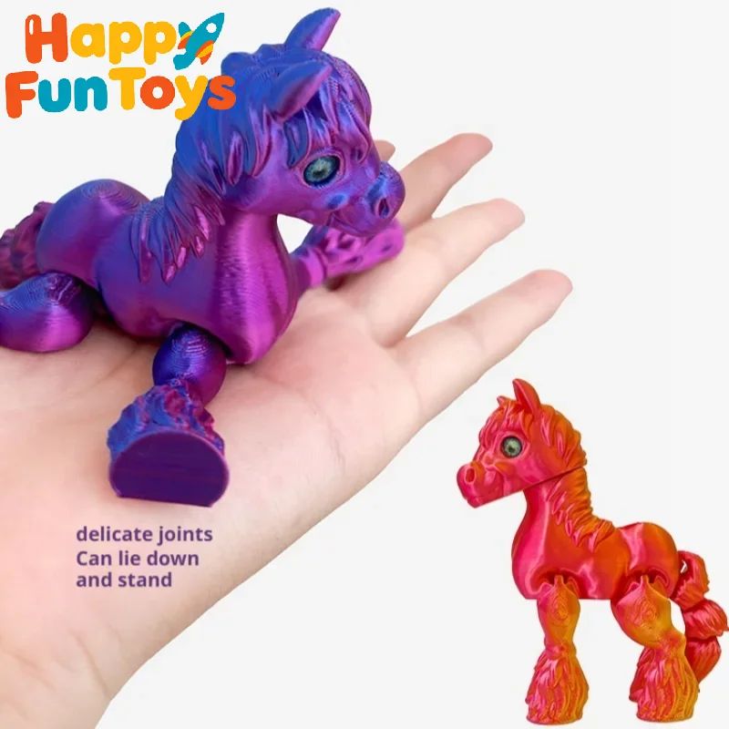 

Multi-joint Movable 3D Printed Horse Animals Mini Cute Relief Sensory Toy Funny Home Accessories Kids Gift Desktop Ornament
