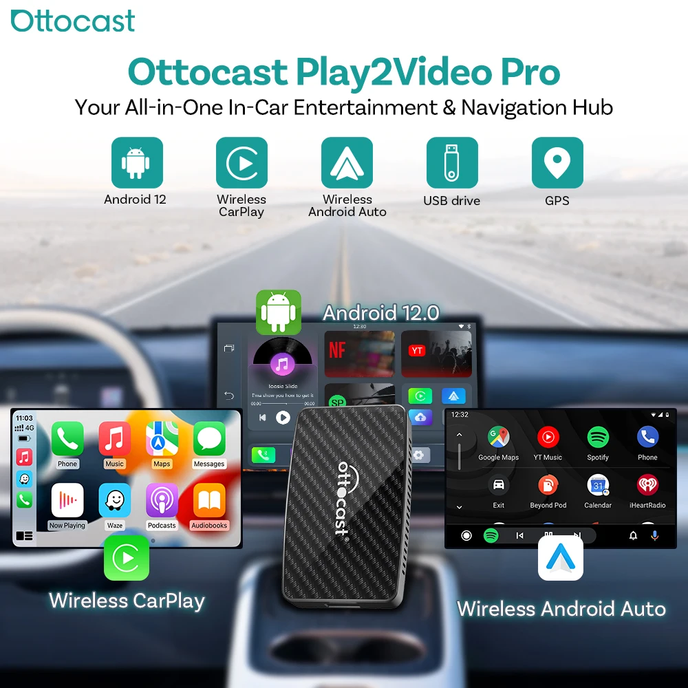 

Ottocast Play2 Video Pro CarPlay AI Box: беспроводной CarPlay и Android Auto, встроенные Netflix и YouTube для автомобилей с проводным CarPlay. Новинка.