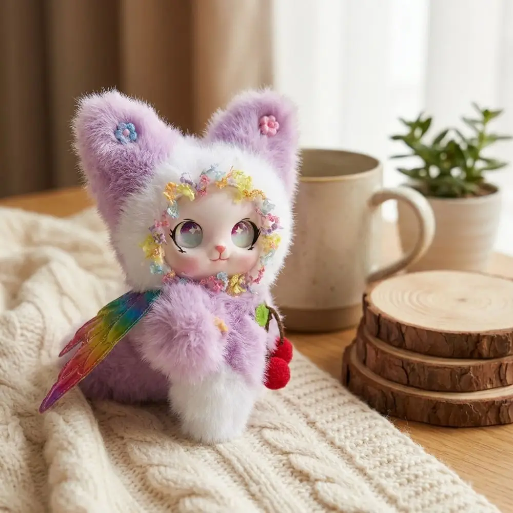 Soft Rabbit Pendant with Wings Hand-Made Model Cute Rabbit with Flower Anime Keychain Vinyl Face Bag Charm Daily Use