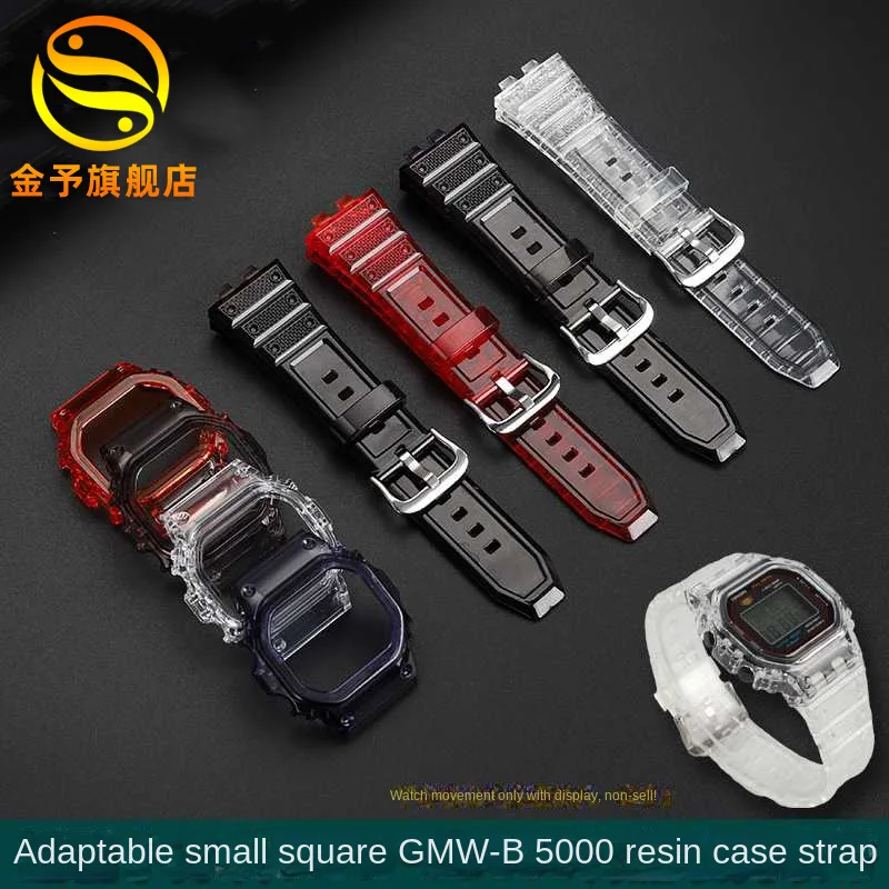 For Casio small cube GMW-B5000 Transparent colour Bracelet modified resin silicone watch case + Strap Men Watch Set Watchband