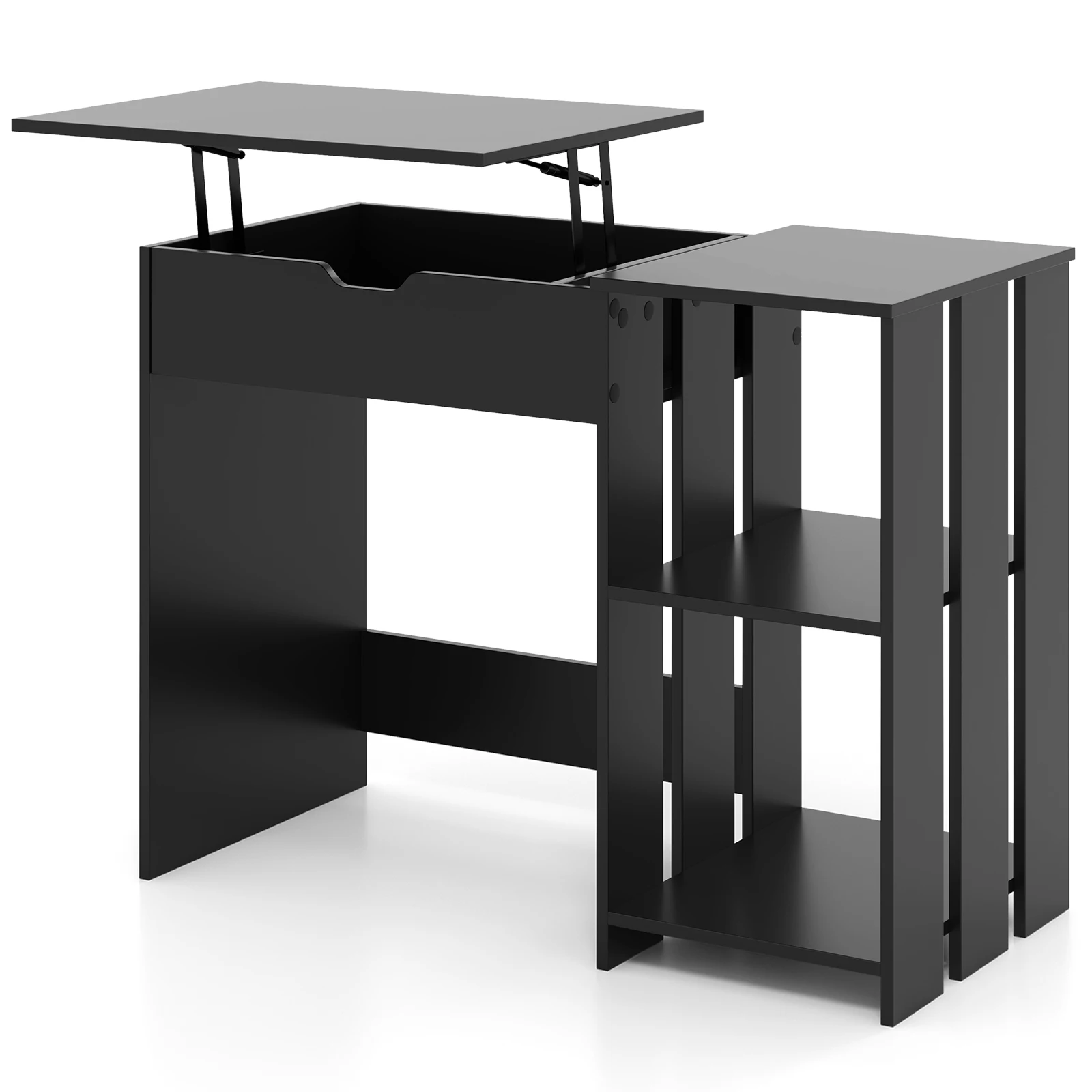 Lift Top Computer Desk Standing Desk w/ Hidden Compartments & Storage Shelves