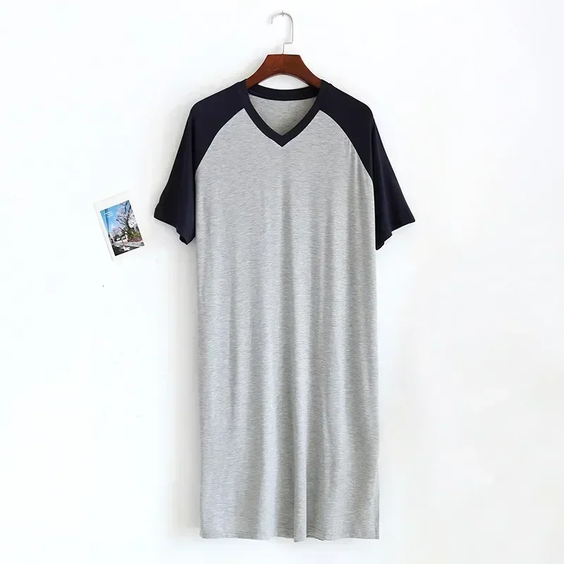 Домашняя одежда, халат, домашний размер, летние цельные ночные рубашки с v-образным вырезом, тонкая ночная рубашка средней длины, модальная для мужчин