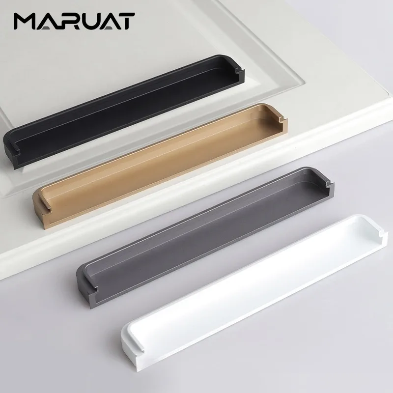 مقابض خزانة المطبخ سبائك الألومنيوم جزءا لا يتجزأ من مقبض مخفي ماتي الأسود باب خزانة الملابس يسحب مشبك مخفي مقابض لقطع الأثاث