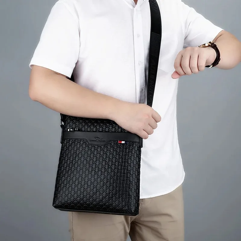 Men Embossed Small Square Crossbody Bag Large Capacity Single Shoulder Bag for Business Travel Office Commute Outdoor Daily Us view 3