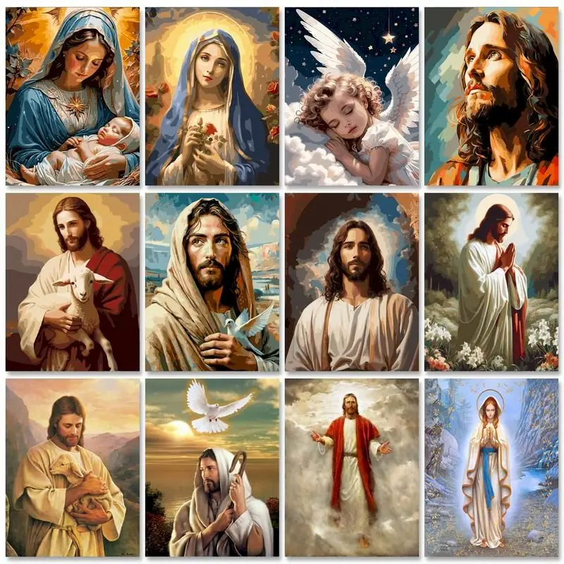 GATYZTORY Jesus Figure Painting By Numbers Kits DIY Framed 60x75cm HandPainted Oil Picture By Number Home Decor Wall Art Photo