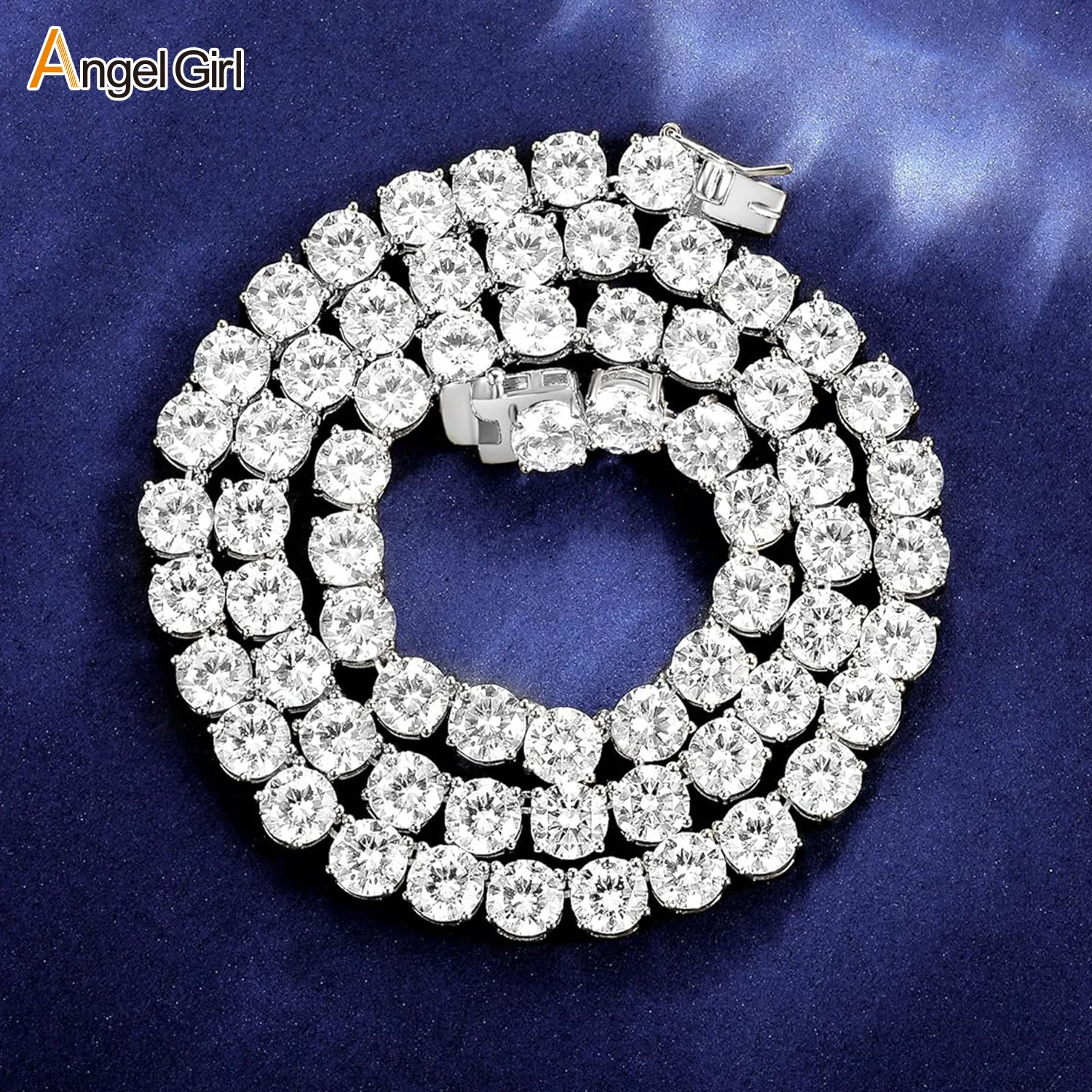 

Warm love surprises outfit 4-Prong 5mm 6mm Diamond Tennis Necklace for women with clear moissanite on polished PT950 platinum