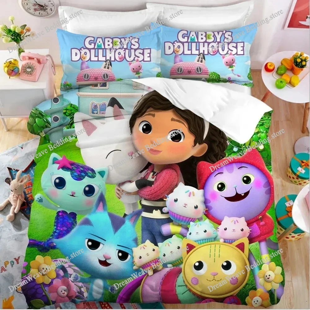 

Kawaii Gabby Dollhouses Bedding Set Soft Comforter Cover For Kids Adults Microfiber Quilt Cover