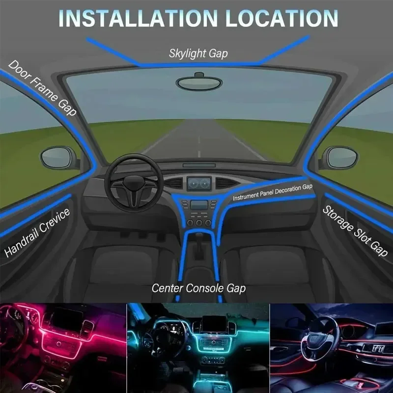    Carro rgb ambiente led tira de luz flexível fibra óptica néon atmosfera decoração interior controle app usb iluminação interior do carro