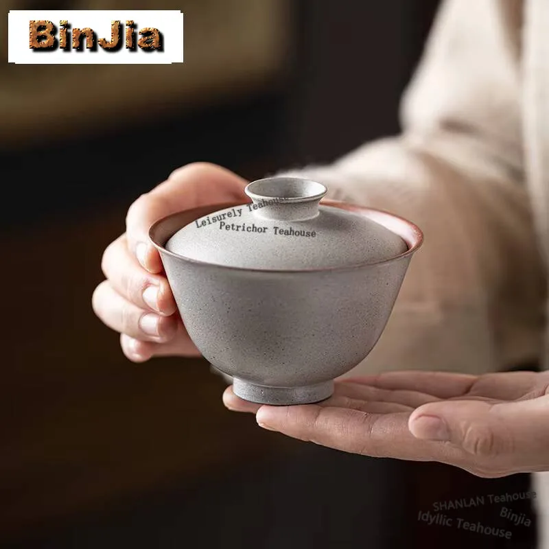 

150 мл Китайский серый гайвань из грубой керамики, бутик-коллекция, термостойкая чаша для чая с крышкой, набор для чаепития