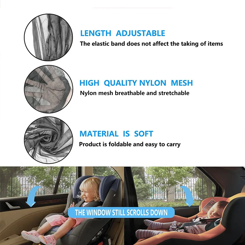 2PCS Car Front/Rear Side Window UV Sunshine Cover Shade Mesh Window Screen Door Covers Car Mosquito Net For Baby Child Camping