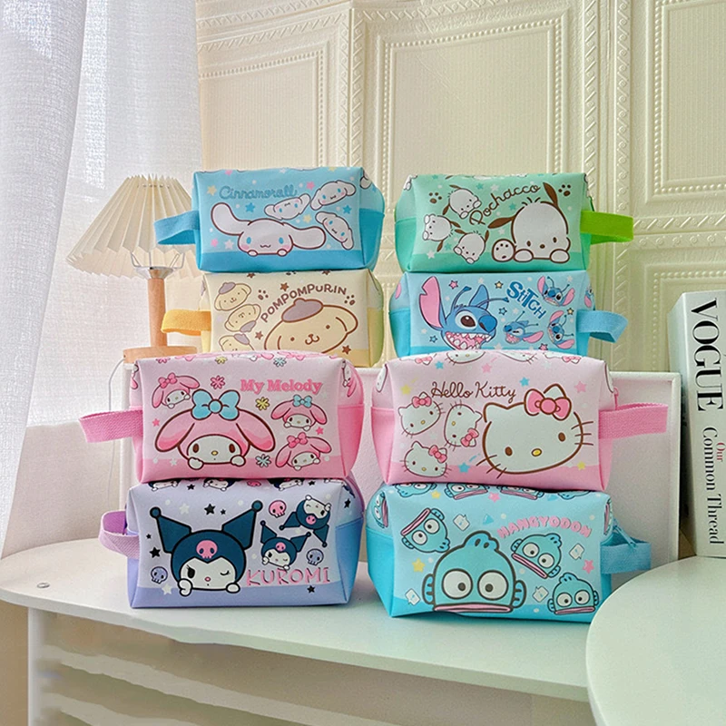 Sanrio Hello Kitty Women's Portable Cosmetic Bag Cartoon Cute Girl Heart Melody Kuromi Traveling Storage Bag Large Capacity