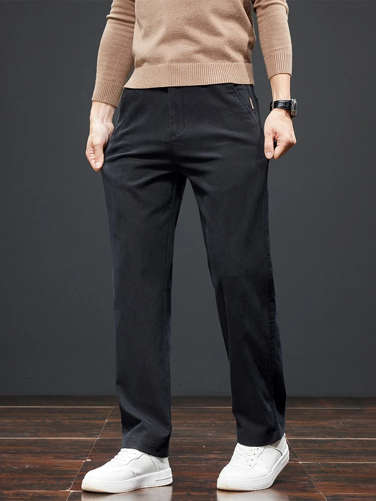 OUSSYU merk herfst winter hoge kwaliteit Lyocell stof casual broek mannen elastische taille rechte dikke broek mannelijke plus maat 40