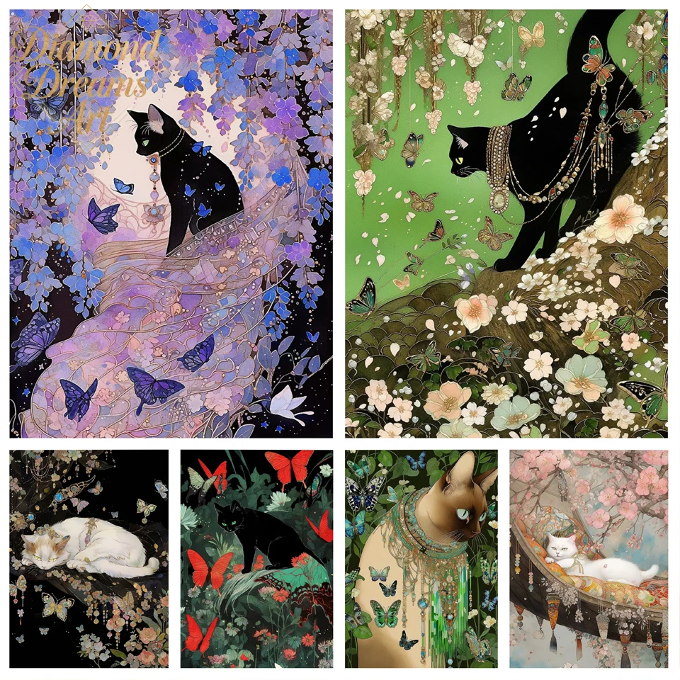 

Frameless,5D DIY Diamond Painting New Animal Black Cat Butterfly Flower Full Round Square Diamond Mosaic Jewelry Embroidery Rhin