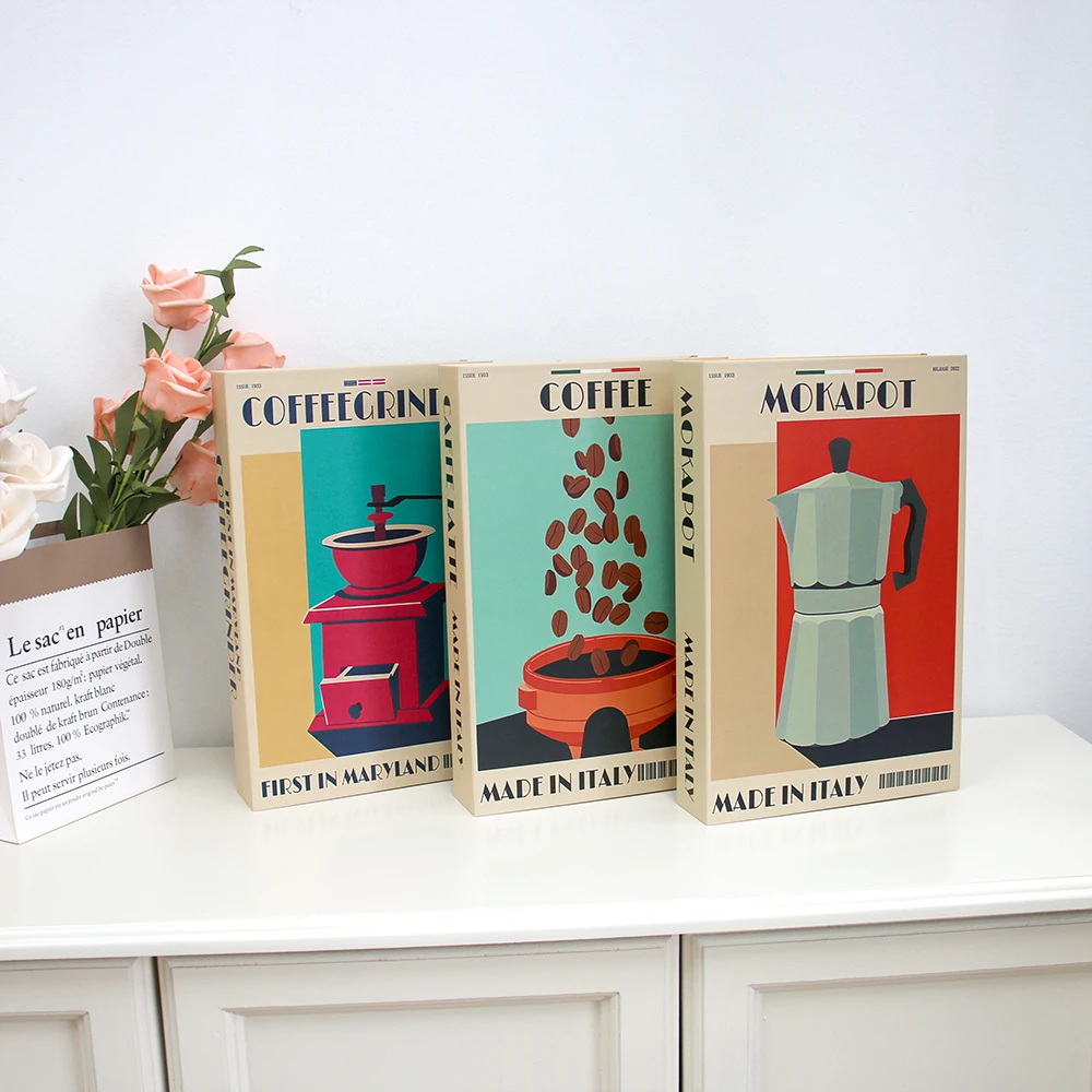 Italy Espresso Coffee Beans Luxury Fake Books Decoration Coffee Table  Books Club Villa Hotle Decoration Shooting Props Home