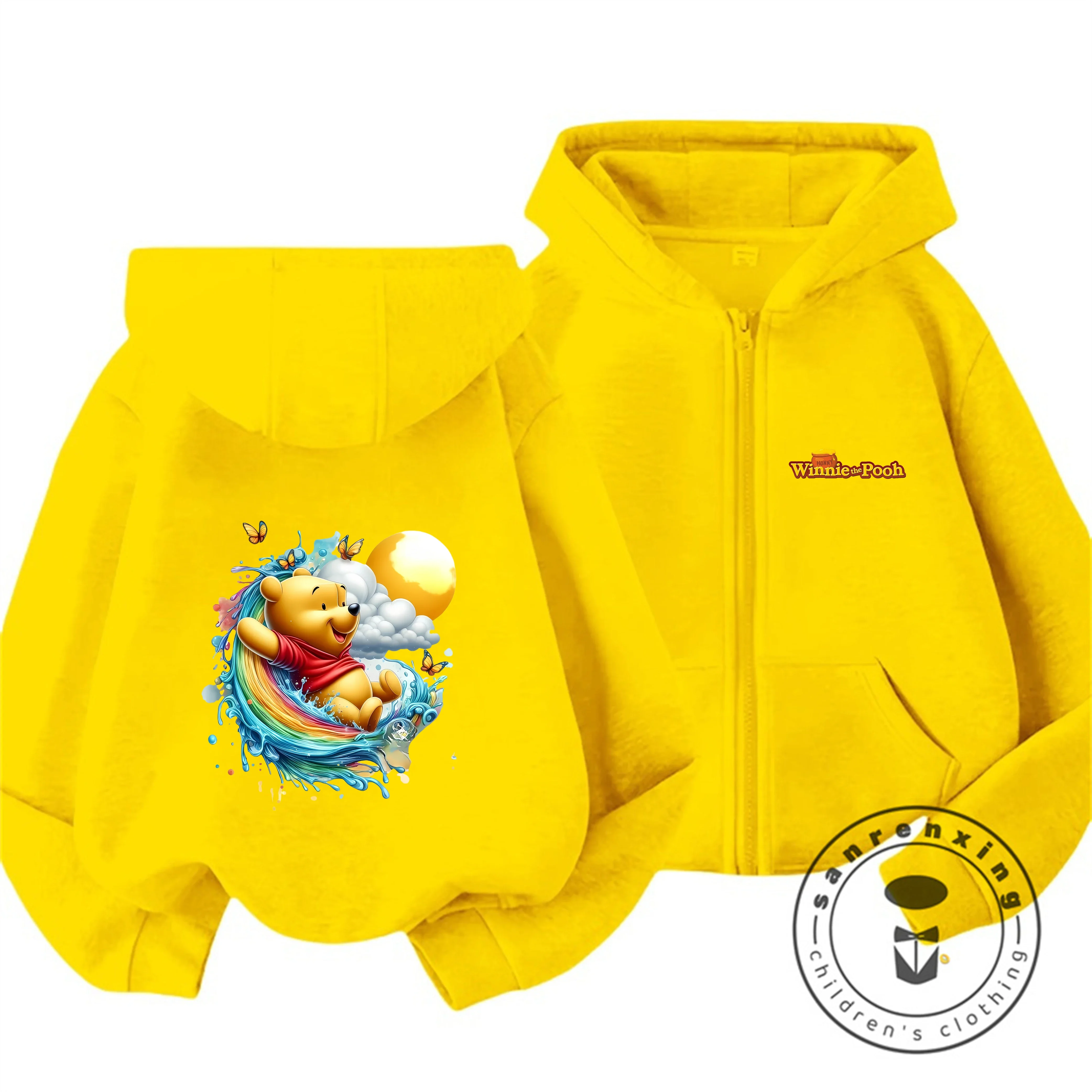 

Winnie-the-Pooh Zipper Hoodie New Style 3-14Y Boys Girls Autumn Winter Cute Kawaii Trendy Casual Kids