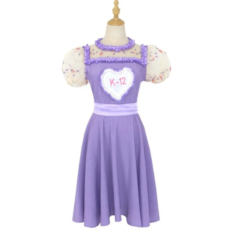 2025 11 K-12 صرخة الطفل أنجليتا تأثيري حلي للأطفال خط قصير نفخة الأكمام الوردي الأرجواني فستان الاطفال فتاة حفلة الهالوين