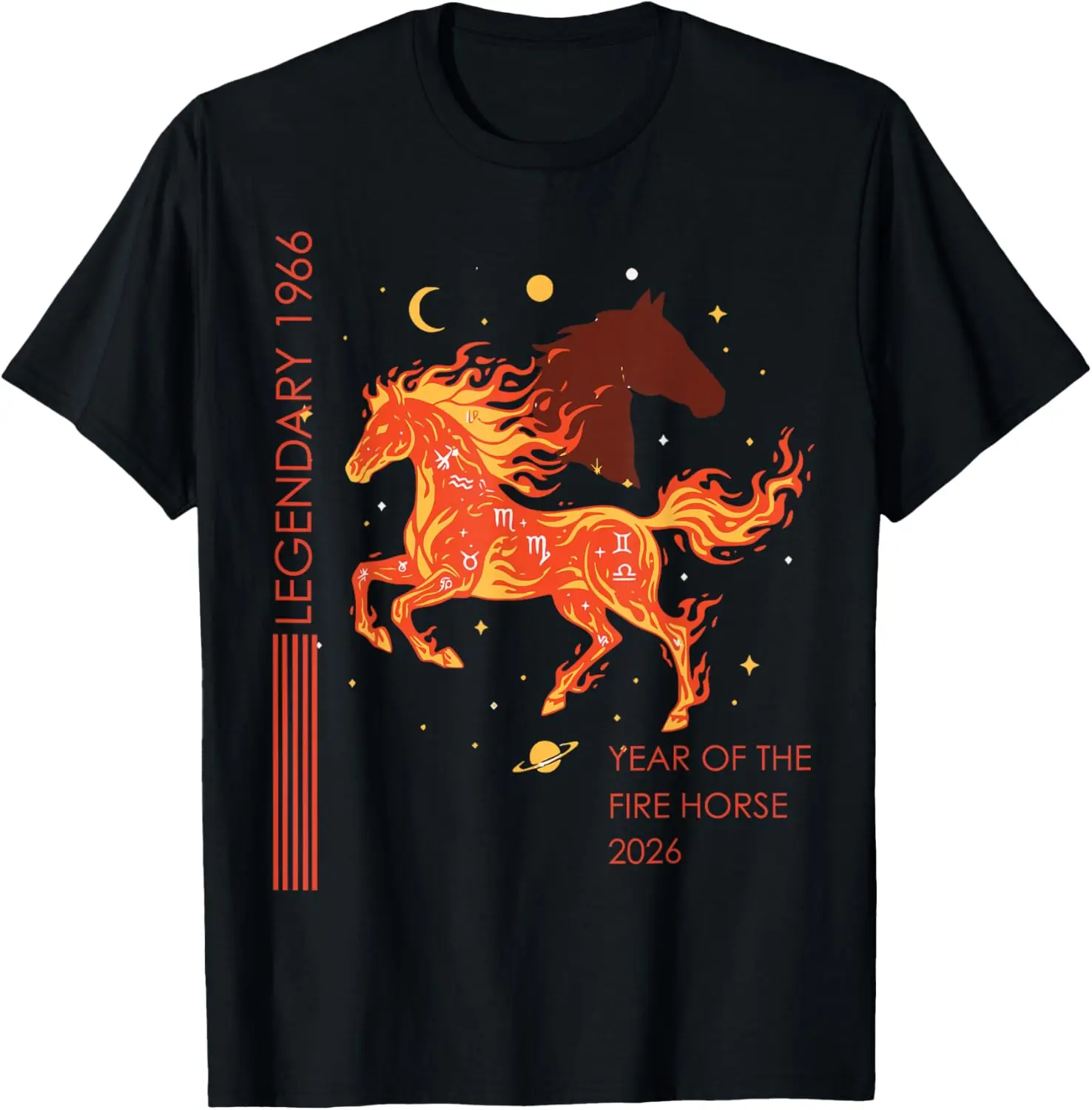 Legendary 1966 Fire Horse 60Th Birthday 2026 Retro Zodiac T-Shirt Summer short-sleeved breathable sweat-wicking versatile fashion T-shirt for back-to-school season, unisex, Y2K Fashionable Cartoon Anime