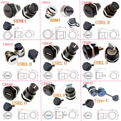 Industrial Panel Mount Dustproof Cover Female USB Socket Jack Data Adapter Type C USB3.0 Connector 20V/5A