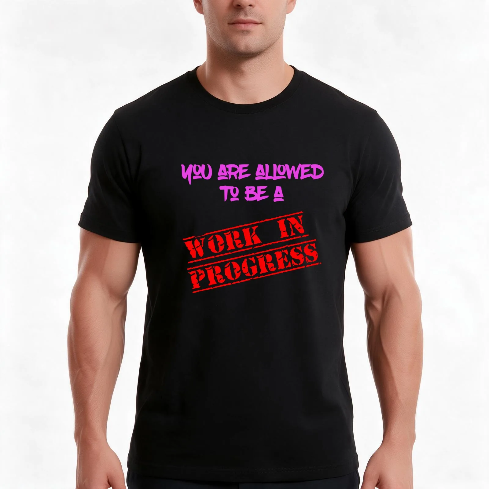 Work in Progress T-Shirt, Summer Casual Cotton Tee, Oversized Streetwear Tops, Vintage Graphic Print, Loose Fit Short Sleeve