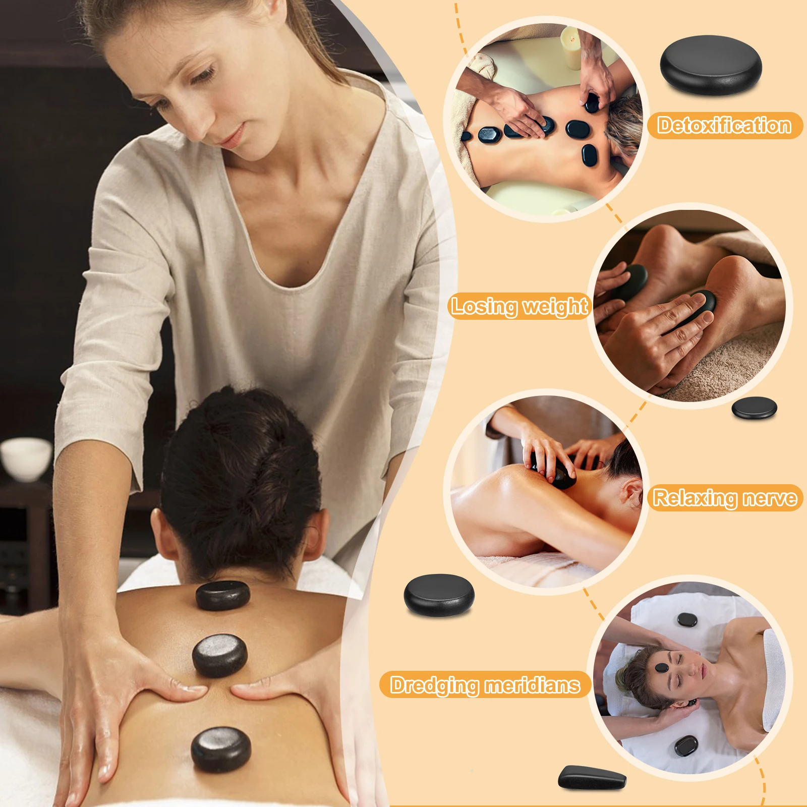 VARON Hot Stones Set da massaggio, 18 pezzi di pietre calde di basalto con Kit di riscaldamento, pietre da massaggio per spa domestica, rilassante 110V