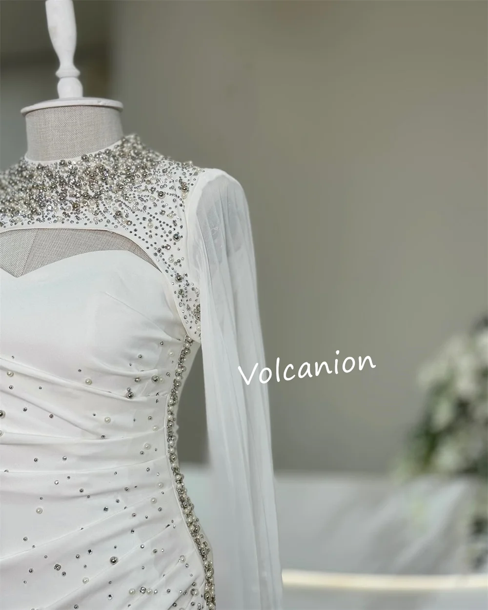 Gaun Midi Selubung Kerah Tinggi Manik-manik Berpayet Jersey Kustom Tersedia Ukuran Fashion Elegan Prom Acara Dipesan Lebih Dahulu