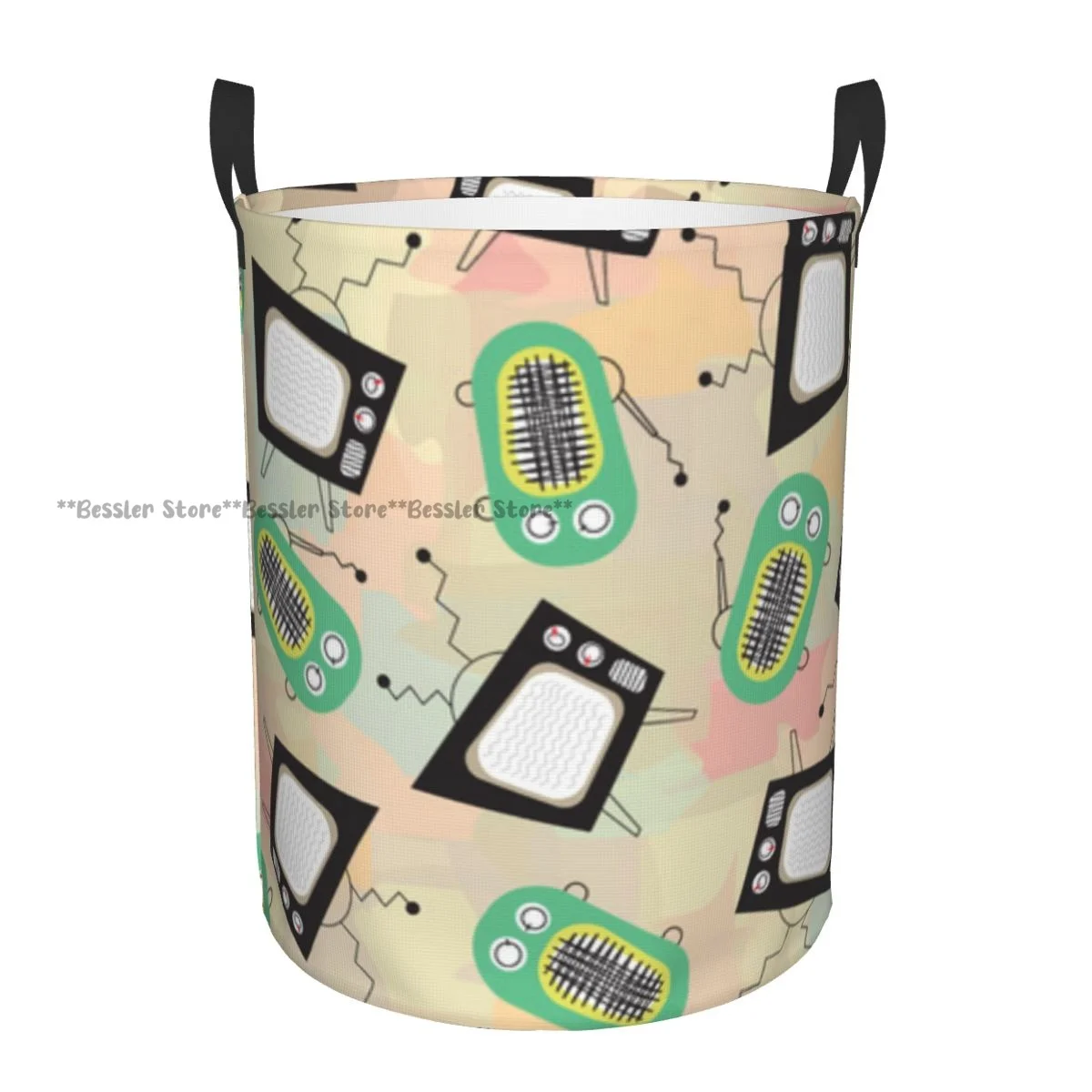 Retro Television And Vintage Radio Waterproof Storage Bag Household Dirty Laundry Basket Folding Clothes Organizer