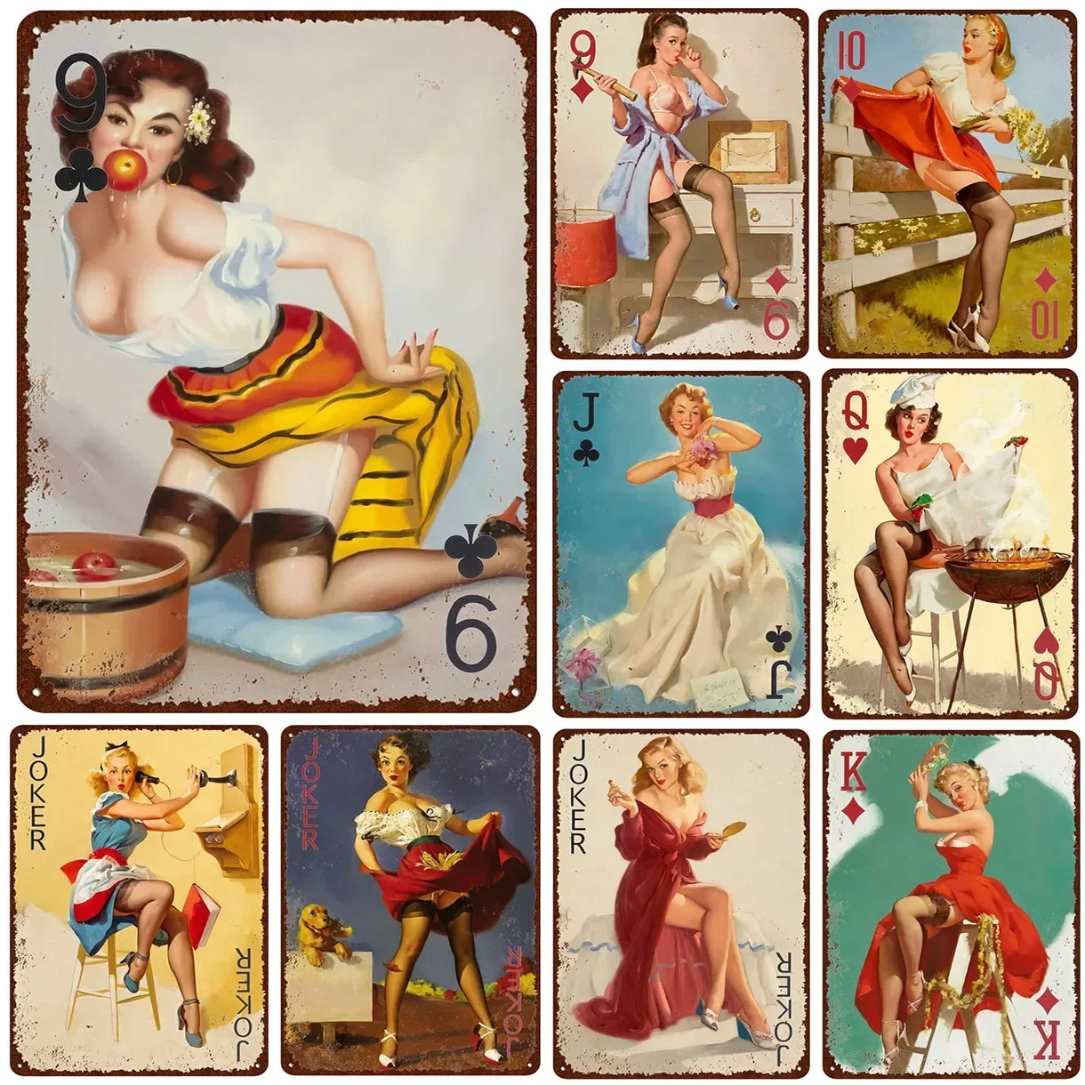 

Retro Pokers Metal Tin Signs Pinup Girls Vintage Posters for Garage Game Room Bars Man Cave Cafe Pubs Clubs Home Wall Decor Gift