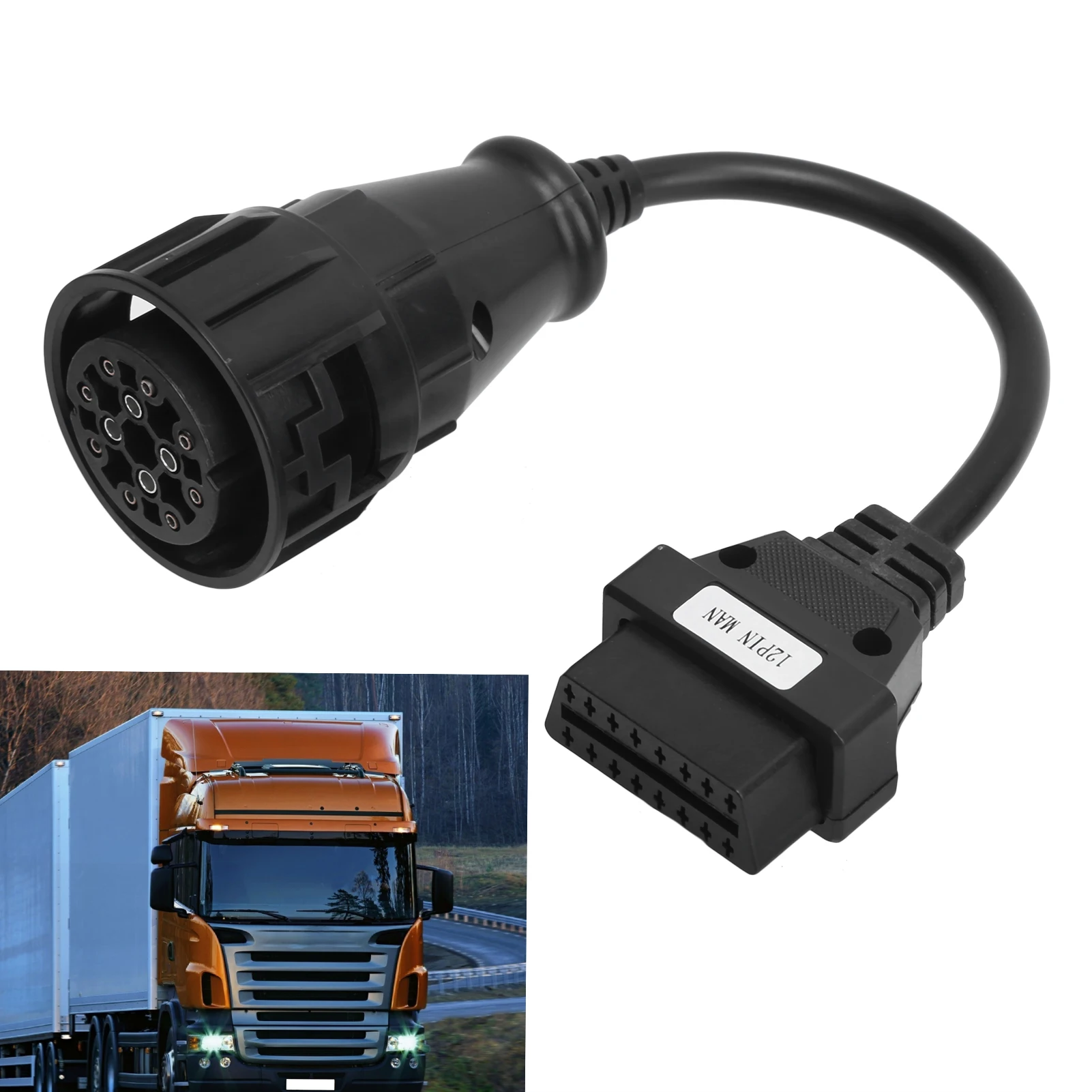  Adapter 12Pin MAN to 16Pin Truck Diagnostic Extension Cable Replacement for DELPHI