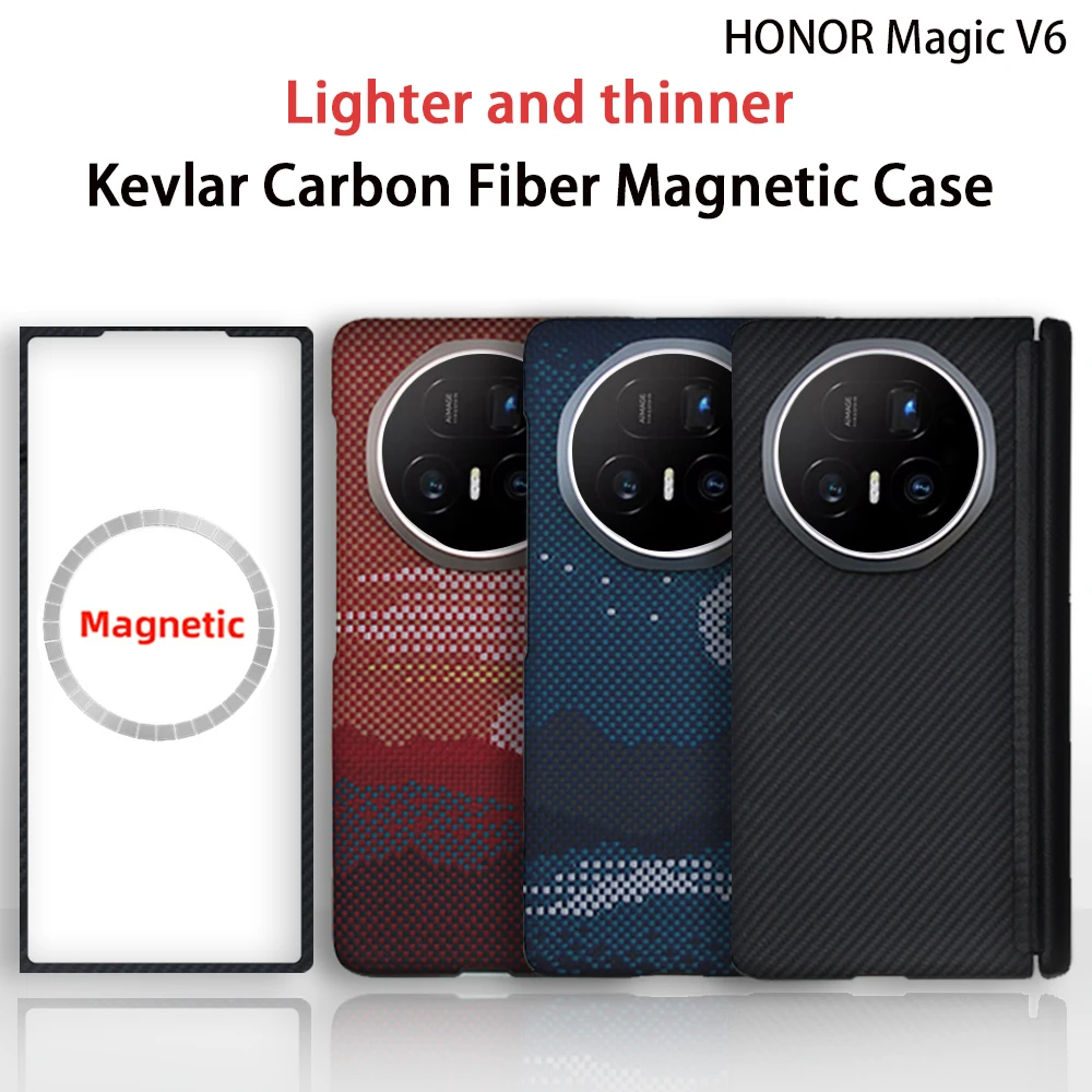 

Magnetic MagSafe Case for Honor Magic V6 Kevlar Aramid Carbon Fiber Cover ultra-thin lightweight magnetic business protective