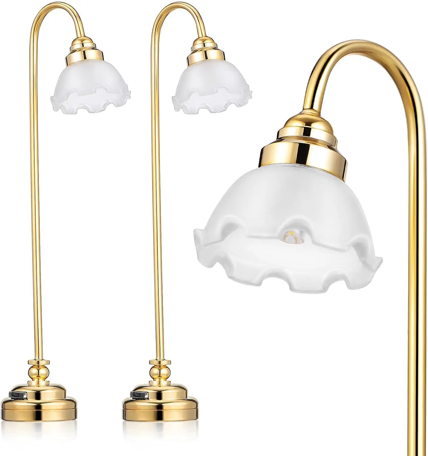 

Набор из 2 миниатюрных напольных ламп для кукольного домика, масштаб 1:12, светодиодные светильники на батарейках для декоративных аксессуаров