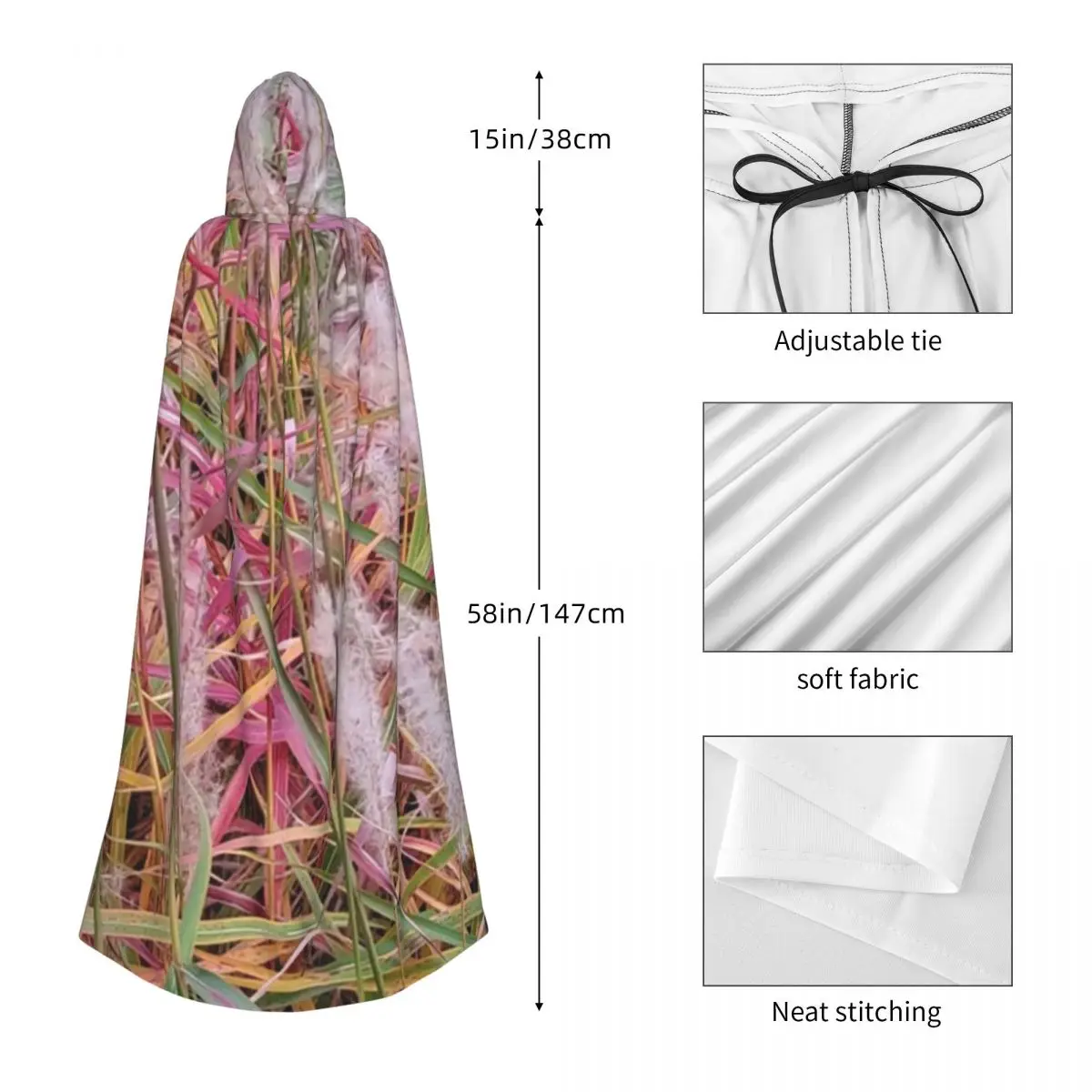 Fall Flame Grass Long Hooded Cloak Witch Medieval Costume Cosplay Cape HalloweenParty Adult Unisex