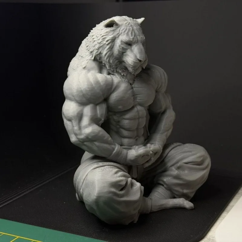 Zen muscle tiger statue, meditation samurai tiger ornament 3D printing tide play desktop carving decoration