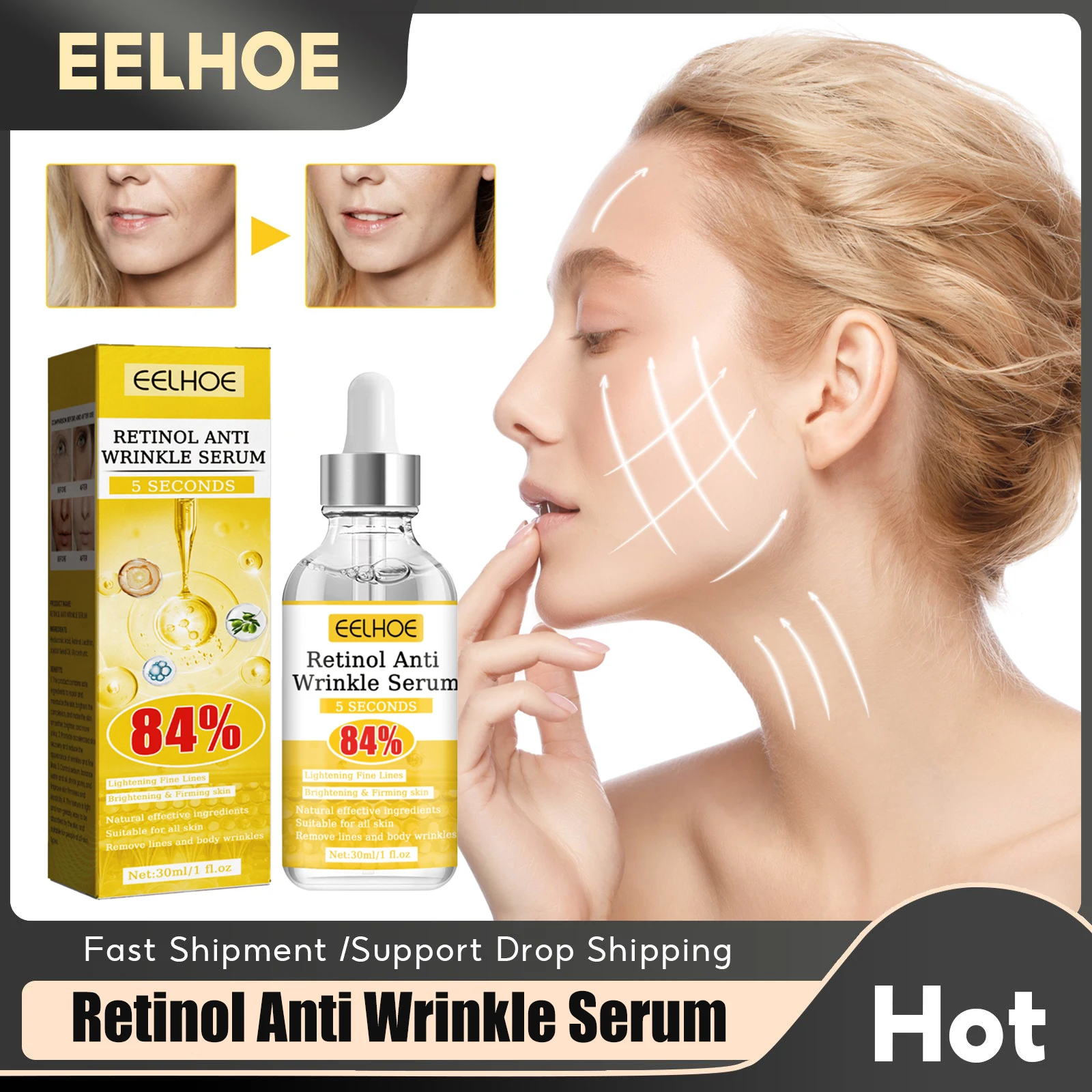 

Retinol Anti Aging Essence Pore Shrinking Anti Dark Circles Whitening Tighten Skin Care for Glowing Hyaluronic Acid Face Serum