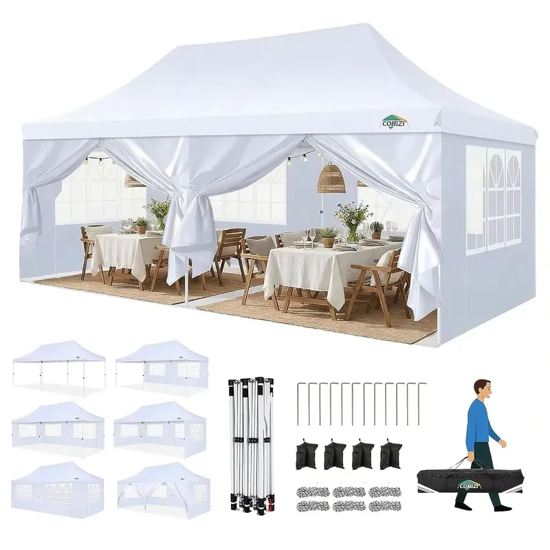 10x20 Ft Pop Up Canopy Tent Waterproof Commercial Gazebo With Side Walls Easy Setup Outdoor Party Event Shelter Customizable